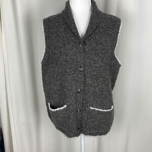 Wool Boucle Knit Button Front Sweater Vest sz L